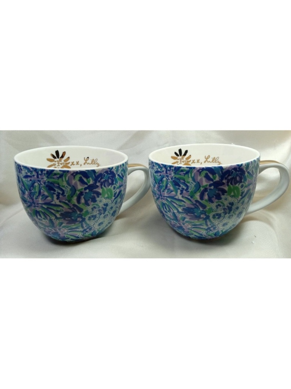 Lilly Pulitzer Blue Floral Ceramic Mugs - Set of 2 brand new without box!
